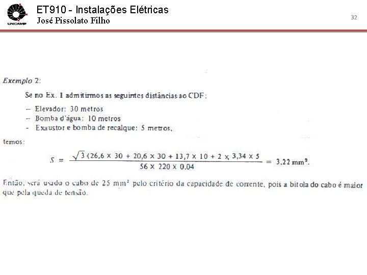 ET 910 - Instalações Elétricas José Pissolato Filho 32 