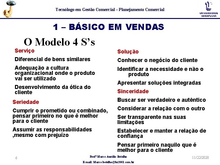 Tecnólogo em Gestão Comercial – Planejamento Comercial 1 – BÁSICO EM VENDAS O Modelo