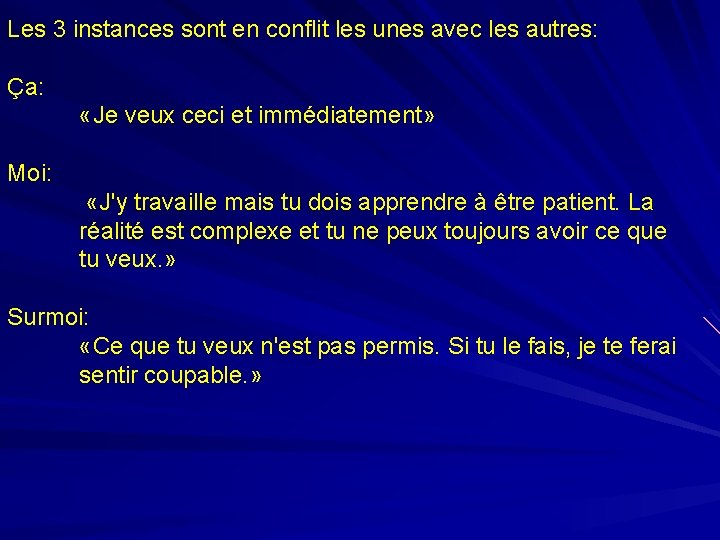 Les 3 instances sont en conflit les unes avec les autres: Ça: «Je veux