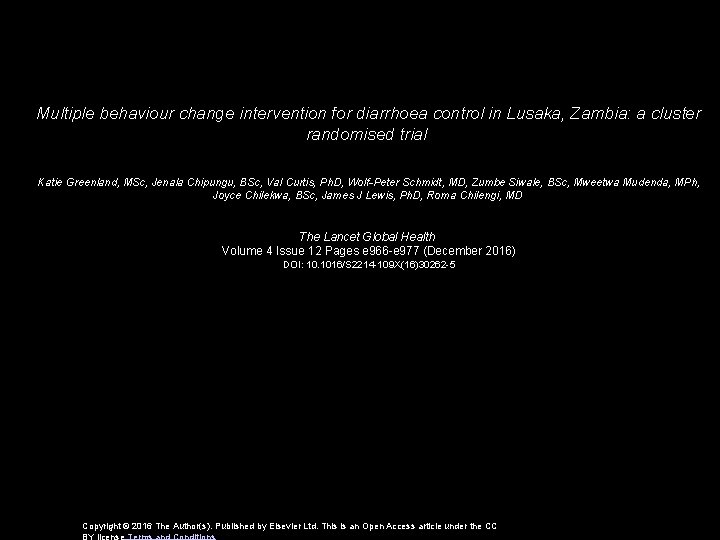 Multiple behaviour change intervention for diarrhoea control in Lusaka, Zambia: a cluster randomised trial