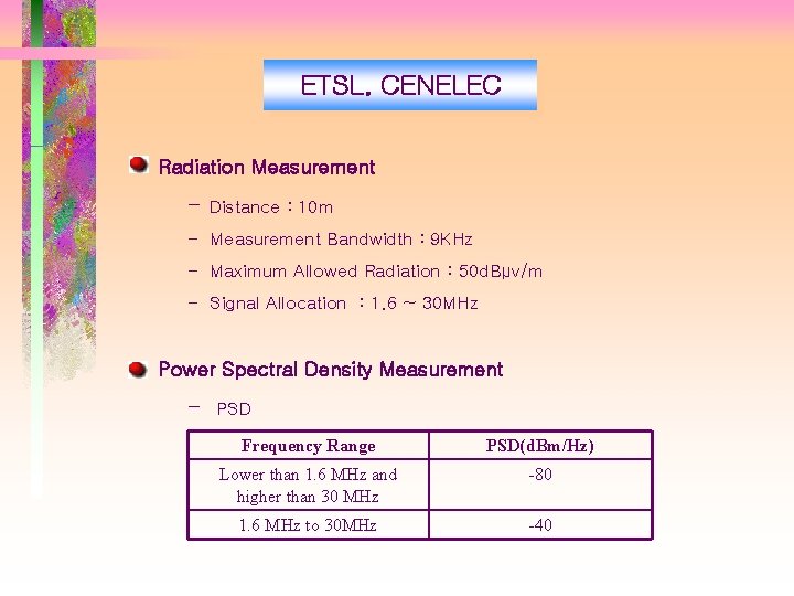 ETSL. CENELEC Radiation Measurement - Distance : 10 m - Measurement Bandwidth : 9 ETSL. CENELEC Radiation Measurement - Distance : 10 m - Measurement Bandwidth : 9