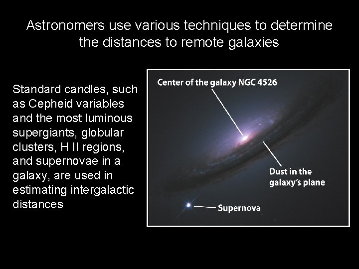 Astronomers use various techniques to determine the distances to remote galaxies Standard candles, such