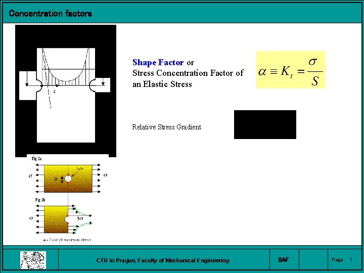 Concentration factors Shape Factor or Stress Concentration Factor of an Elastic Stress Relative Stress