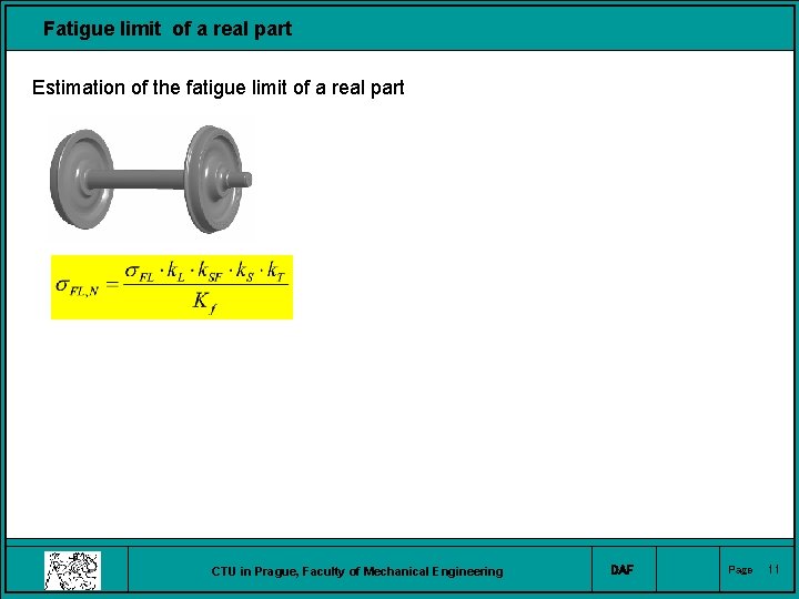 Fatigue limit of a real part Estimation of the fatigue limit of a real