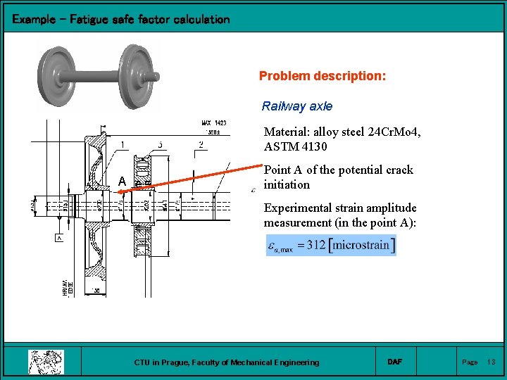 Example – Fatigue safe factor calculation Problem description: Railway axle Material: alloy steel 24