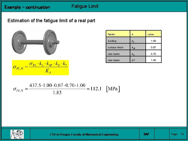 Example – continuation Fatigue Limit Estimation of the fatigue limit of a real part