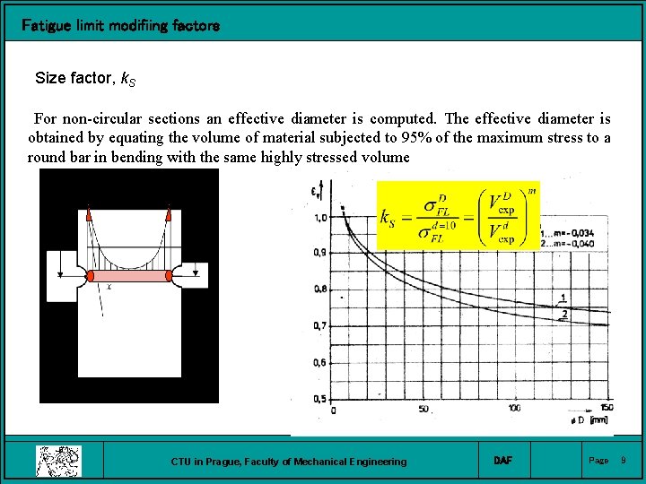 Fatigue limit modifiing factors Size factor, k. S For non-circular sections an effective diameter