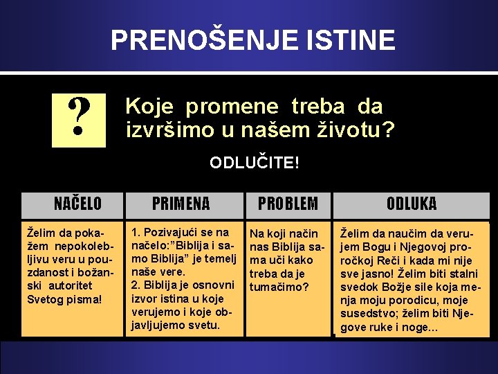 PRENOŠENJE ISTINE ? Koje promene treba da izvršimo u našem životu? ODLUČITE! Starting this