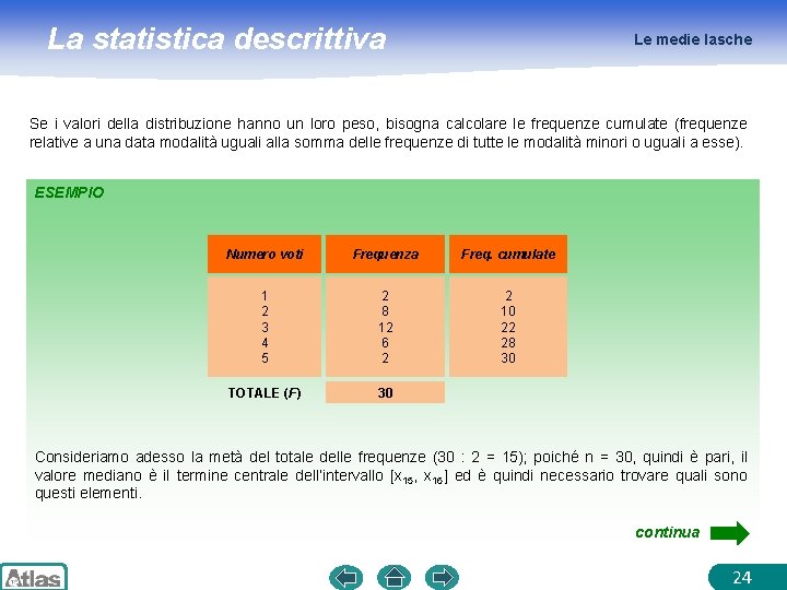 La statistica descrittiva Le medie lasche Se i valori della distribuzione hanno un loro