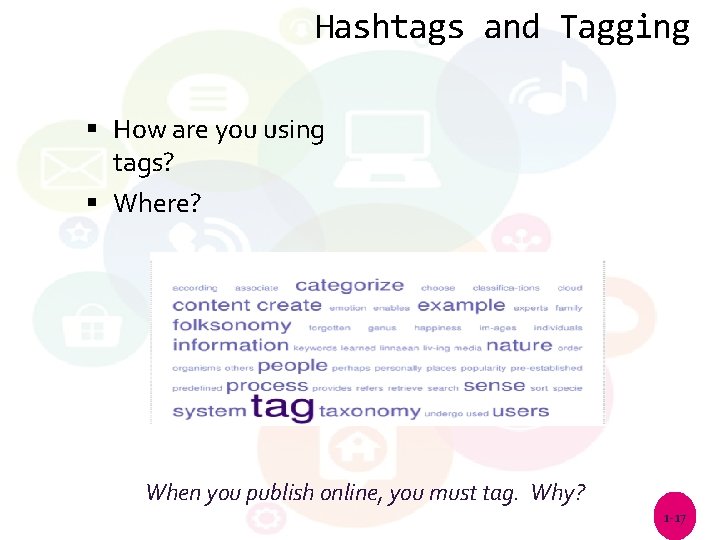 Hashtags and Tagging How are you using tags? Where? When you publish online, you