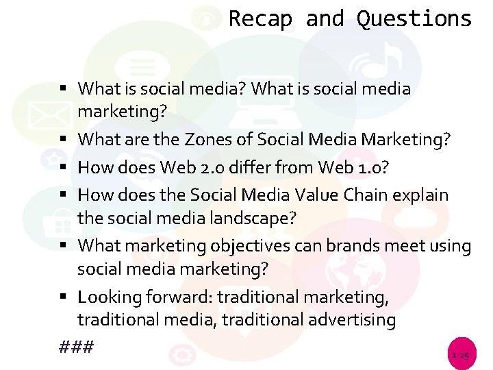 Recap and Questions What is social media? What is social media marketing? What are