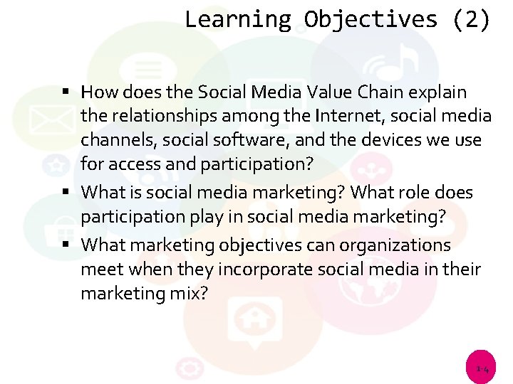 Learning Objectives (2) How does the Social Media Value Chain explain the relationships among
