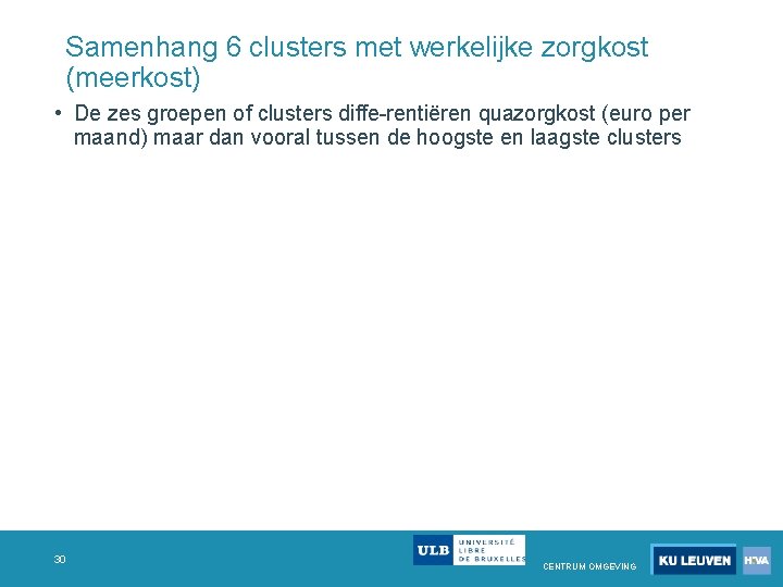 Samenhang 6 clusters met werkelijke zorgkost (meerkost) • De zes groepen of clusters diffe Samenhang 6 clusters met werkelijke zorgkost (meerkost) • De zes groepen of clusters diffe