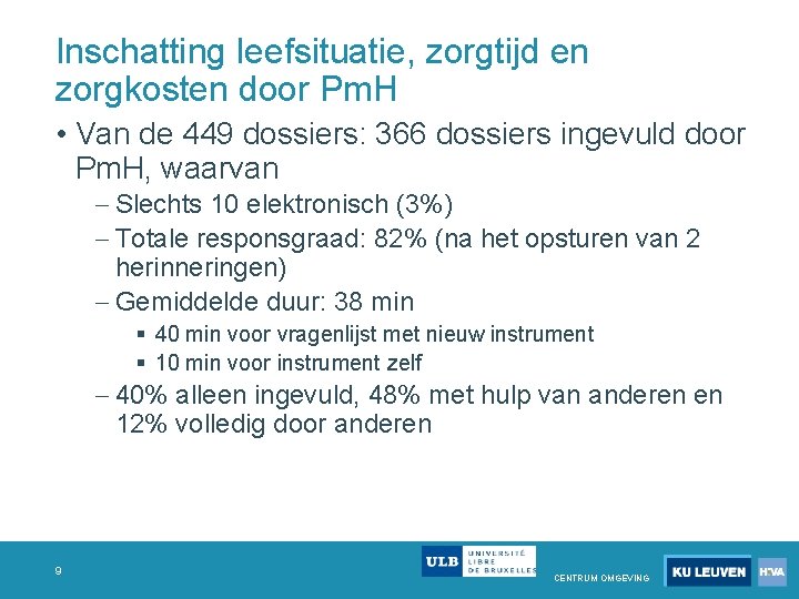 Inschatting leefsituatie, zorgtijd en zorgkosten door Pm. H • Van de 449 dossiers: 366 Inschatting leefsituatie, zorgtijd en zorgkosten door Pm. H • Van de 449 dossiers: 366
