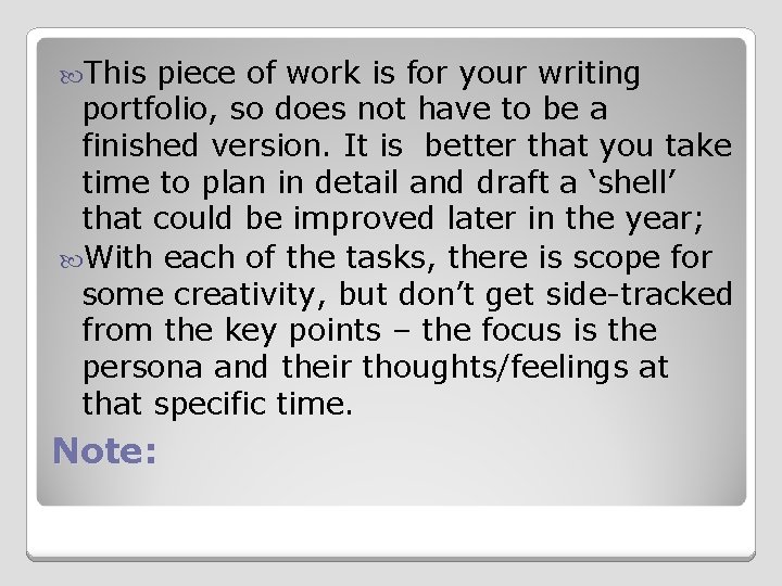  This piece of work is for your writing portfolio, so does not have