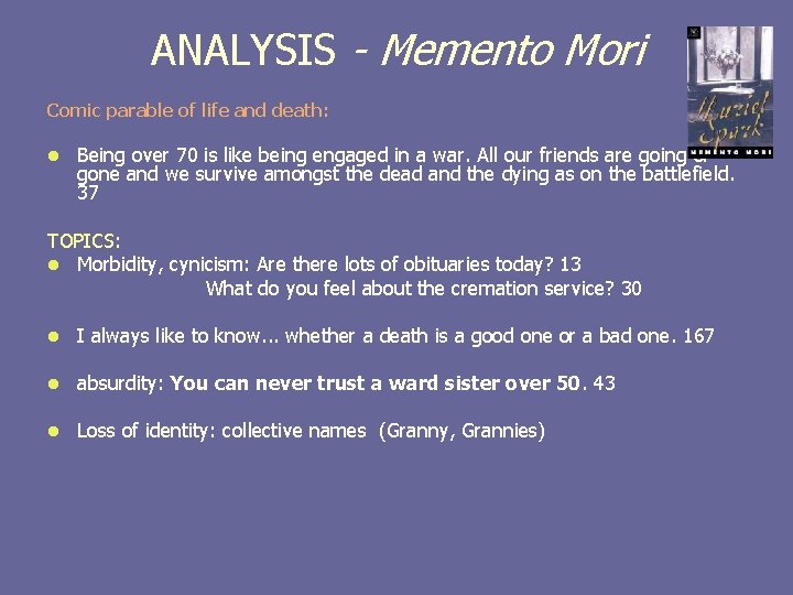 ANALYSIS - Memento Mori Comic parable of life and death: l Being over 70