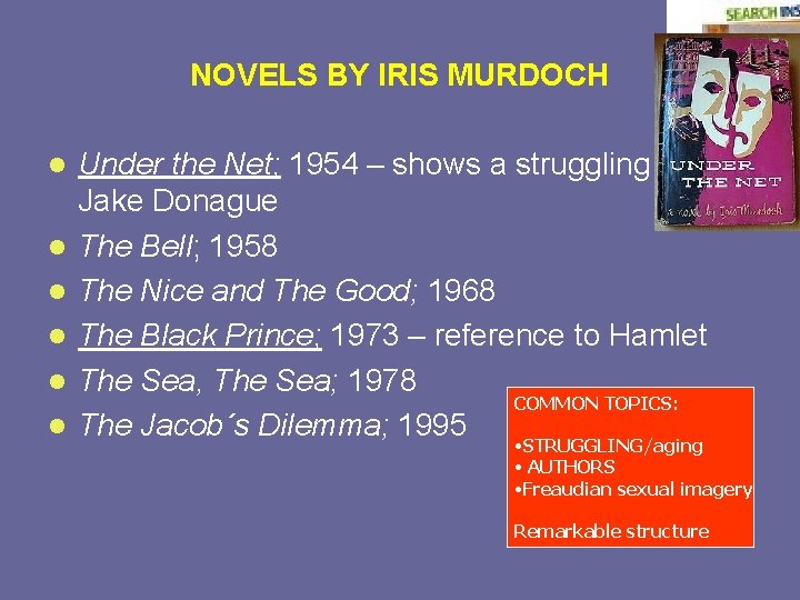 NOVELS BY IRIS MURDOCH l l l Under the Net; 1954 – shows a