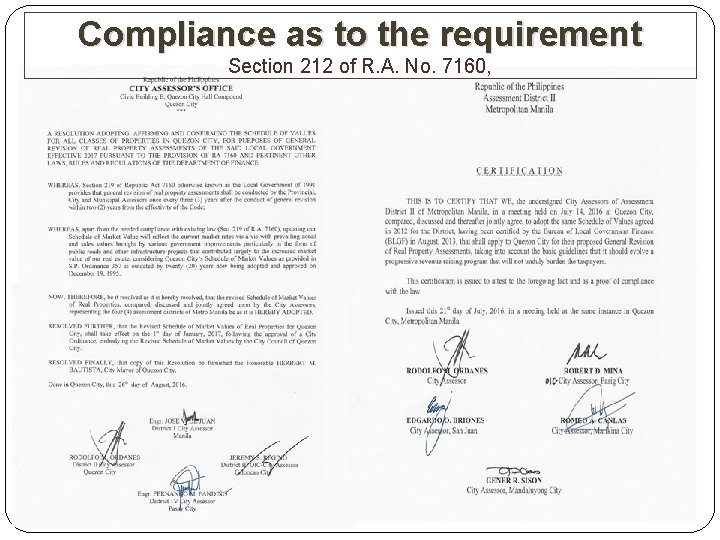 Compliance as to the requirement Section 212 of R. A. No. 7160, 