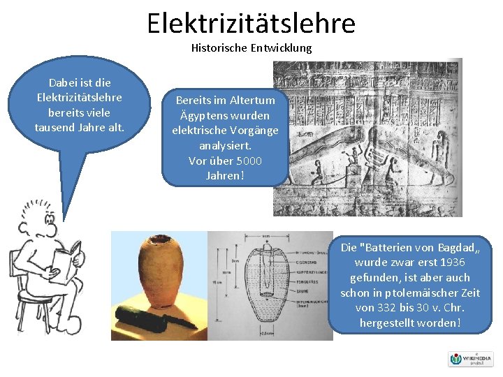 Elektrizitätslehre Historische Entwicklung Dabei ist die Elektrizitätslehre bereits viele tausend Jahre alt. Bereits im