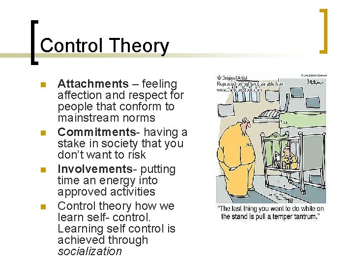 Control Theory n n Attachments – feeling affection and respect for people that conform
