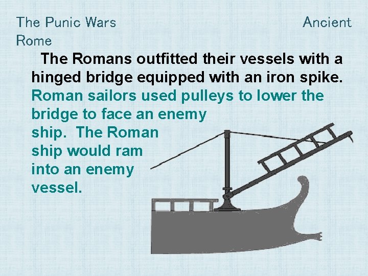 The Punic Wars Ancient Rome The Romans outfitted their vessels with a hinged bridge