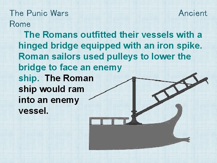 The Punic Wars Ancient Rome The Romans outfitted their vessels with a hinged bridge