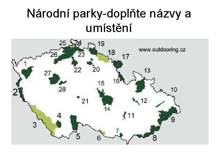 Národní parky-doplňte názvy a umístění 