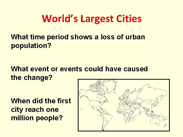 World’s Largest Cities What time period shows a loss of urban population? What event