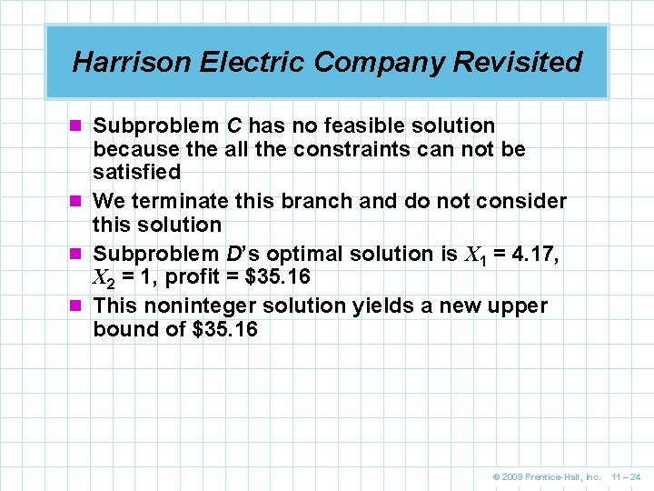 Harrison Electric Company Revisited n Subproblem C has no feasible solution because the all