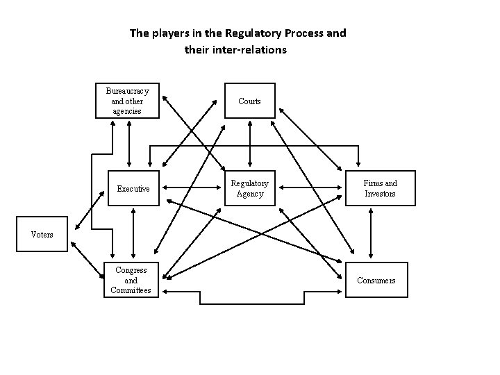 The players in the Regulatory Process and their inter-relations Bureaucracy and other agencies Executive