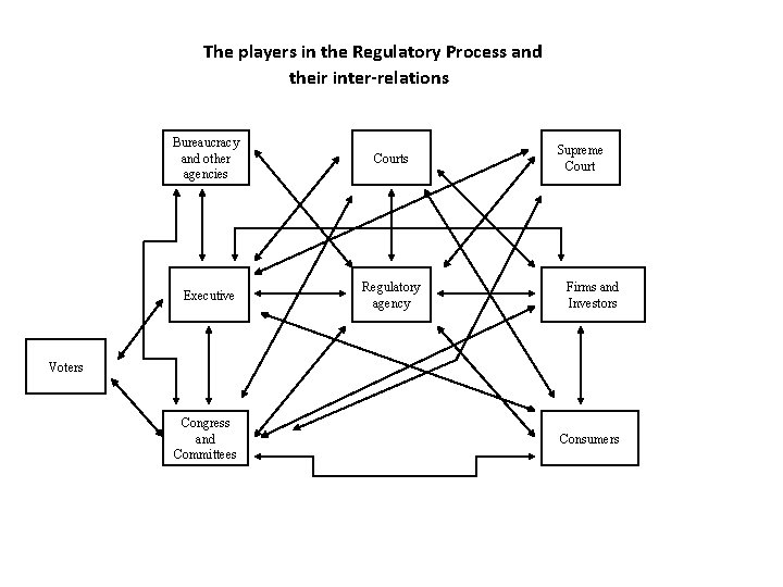 The players in the Regulatory Process and their inter-relations Bureaucracy and other agencies Courts