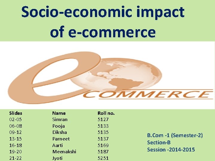 Socio-economic impact of e-commerce Slides 02 -05 06 -08 09 -12 13 -15 16