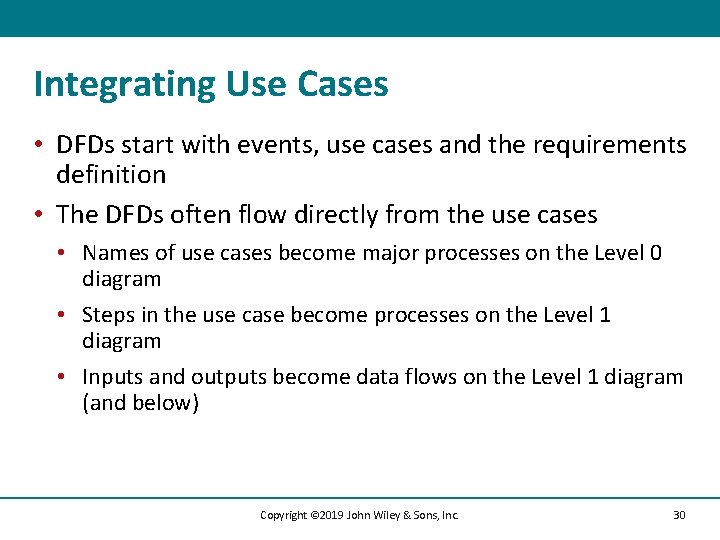 Integrating Use Cases • DFDs start with events, use cases and the requirements definition