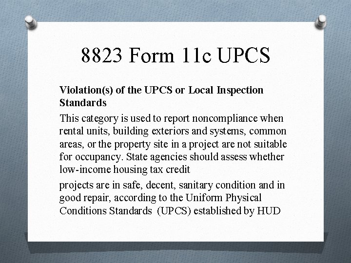 8823 Form 11 c UPCS Violation(s) of the UPCS or Local Inspection Standards This