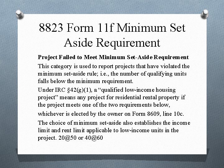 8823 Form 11 f Minimum Set Aside Requirement Project Failed to Meet Minimum Set-Aside