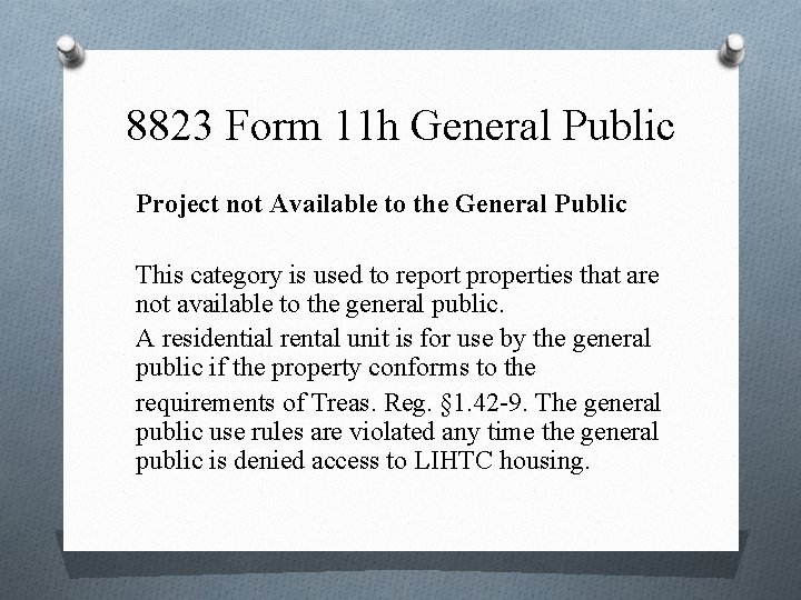 8823 Form 11 h General Public Project not Available to the General Public This