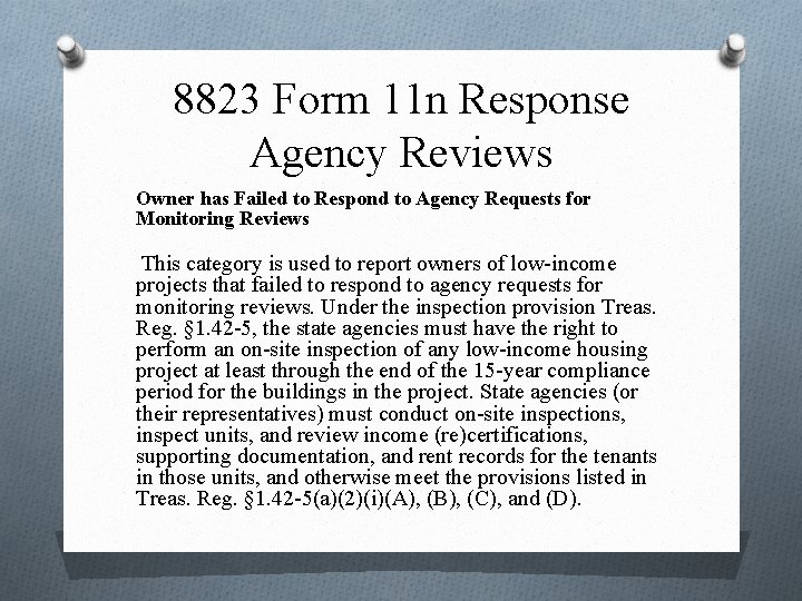 8823 Form 11 n Response Agency Reviews Owner has Failed to Respond to Agency