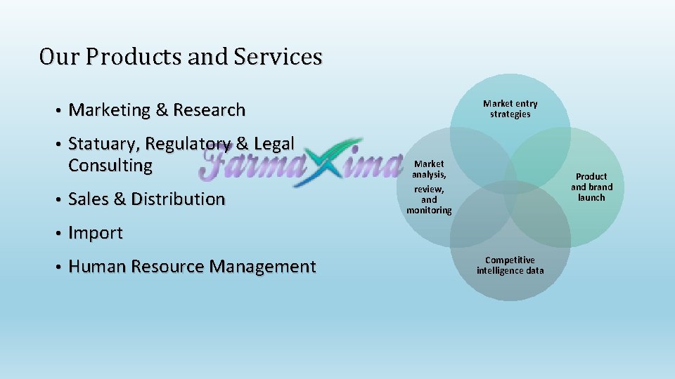 Our Products and Services • Marketing & Research • Statuary, Regulatory & Legal Consulting Our Products and Services • Marketing & Research • Statuary, Regulatory & Legal Consulting