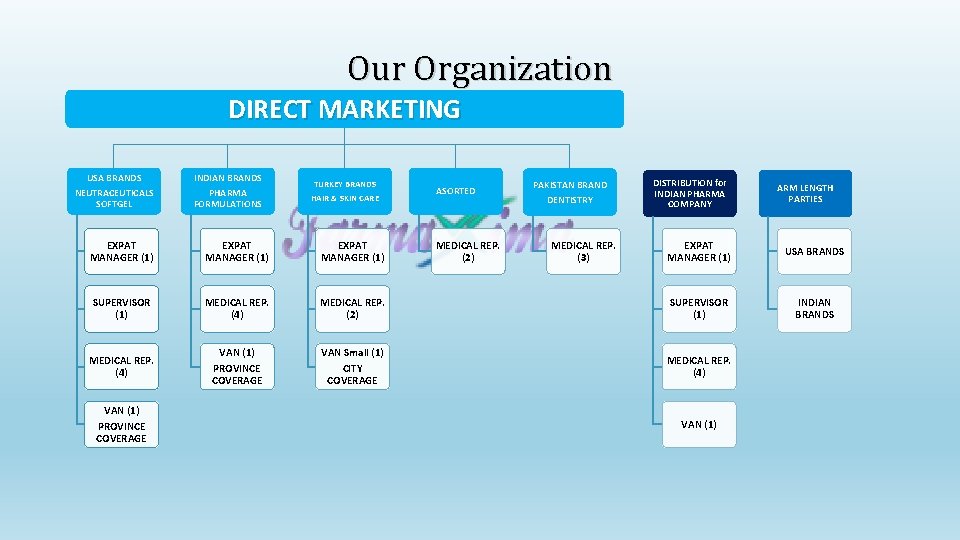 Our Organization DIRECT MARKETING USA BRANDS INDIAN BRANDS NEUTRACEUTICALS SOFTGEL PHARMA FORMULATIONS TURKEY BRANDS Our Organization DIRECT MARKETING USA BRANDS INDIAN BRANDS NEUTRACEUTICALS SOFTGEL PHARMA FORMULATIONS TURKEY BRANDS