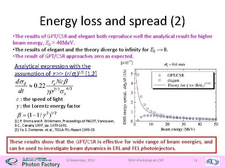 Energy loss and spread (2) • The results of GPT/CSR and elegant both reproduce