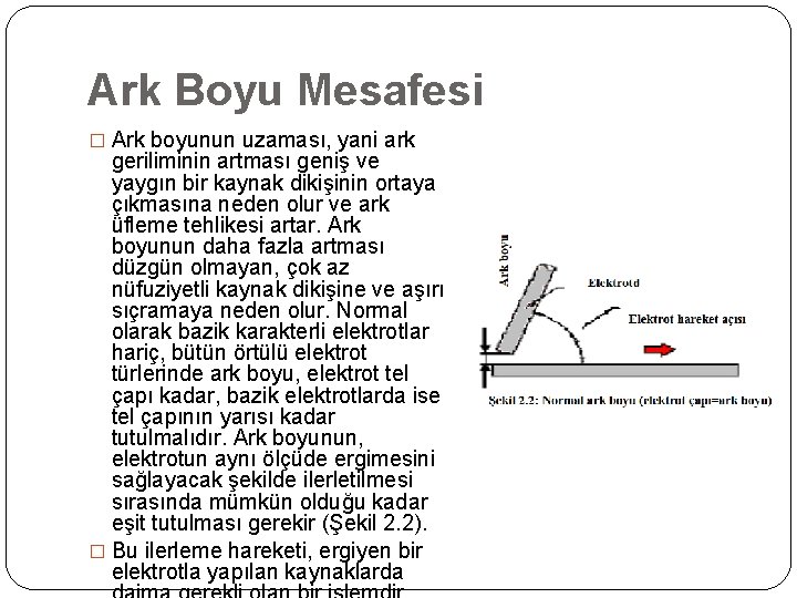 Ark Boyu Mesafesi � Ark boyunun uzaması, yani ark geriliminin artması geniş ve yaygın