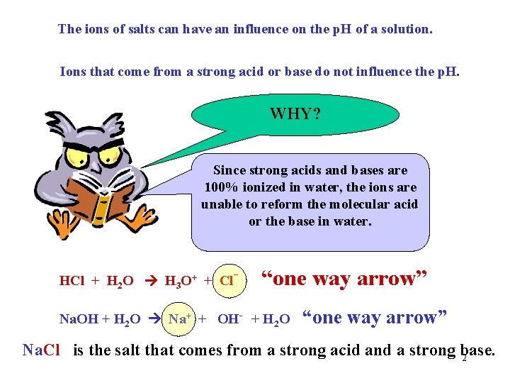 The ions of salts can have an influence on the p. H of a