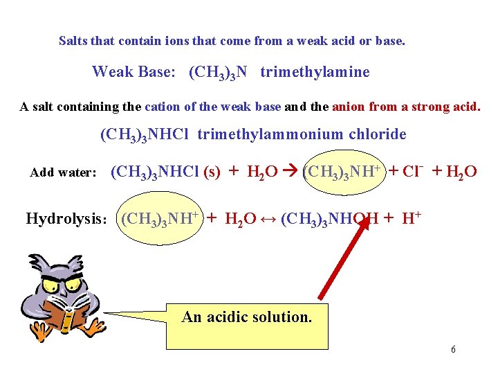 Salts that contain ions that come from a weak acid or base. Weak Base: