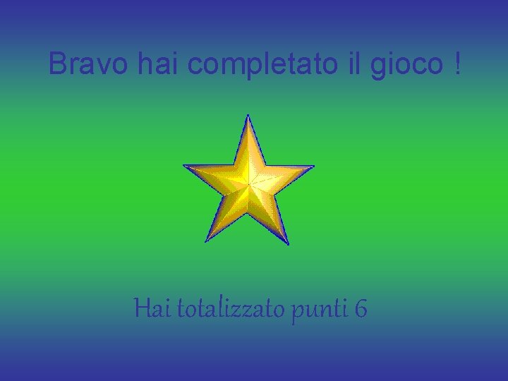 Bravo hai completato il gioco ! Hai totalizzato punti 6 