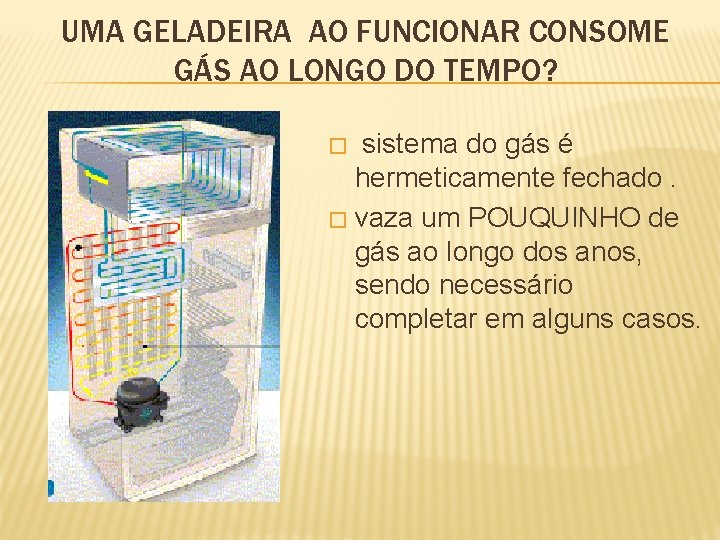 UMA GELADEIRA AO FUNCIONAR CONSOME GÁS AO LONGO DO TEMPO? sistema do gás é