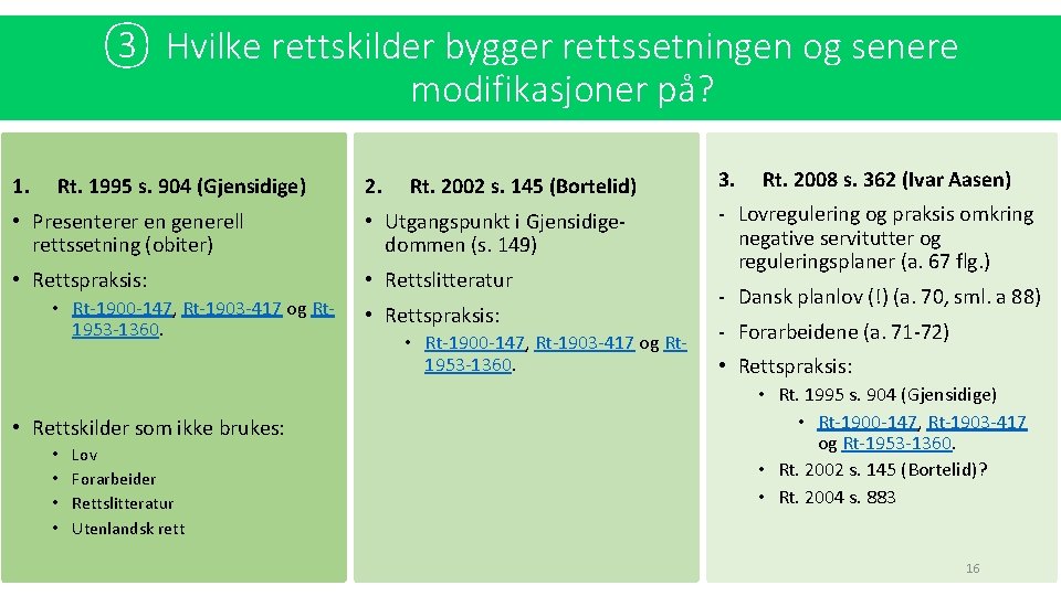 ③ Hvilke rettskilder bygger rettssetningen og senere modifikasjoner på? 1. Rt. 1995 s. 904