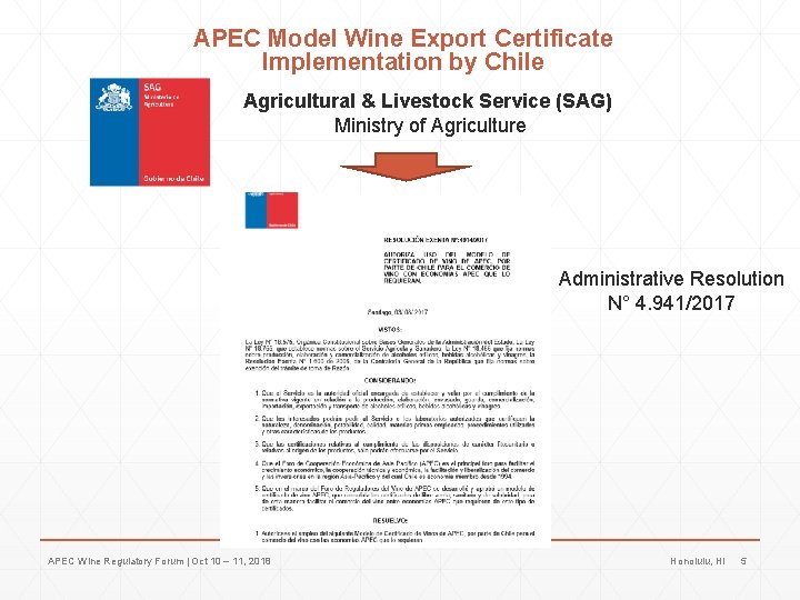 APEC Model Wine Export Certificate Implementation by Chile Agricultural & Livestock Service (SAG) Ministry