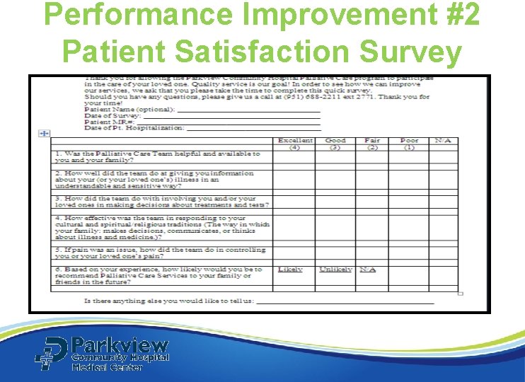 Performance Improvement #2 Patient Satisfaction Survey Performance Improvement #2 Patient Satisfaction Survey