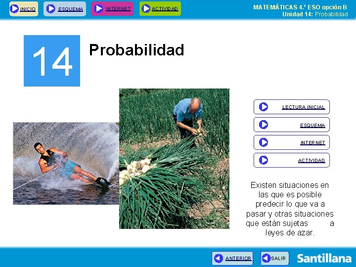 INICIO ESQUEMA 14 INTERNET MATEMÁTICAS 4. º ESO opción B Unidad 14: Probabilidad ACTIVIDAD