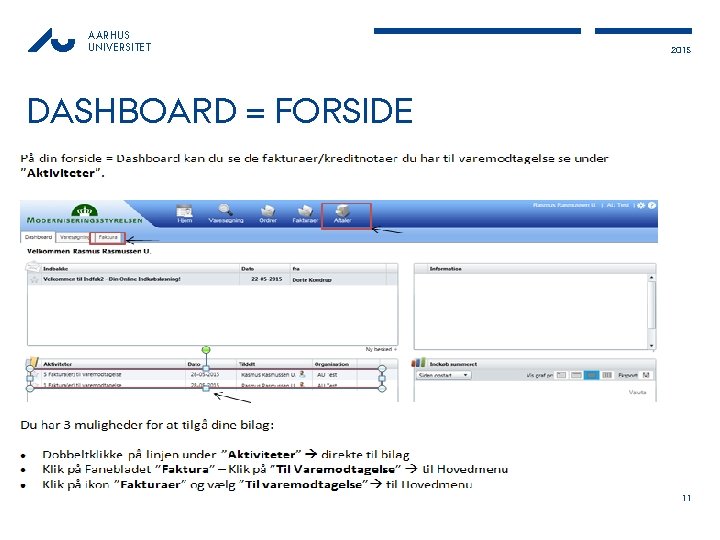 AARHUS UNIVERSITET 2015 DASHBOARD = FORSIDE › › 11 